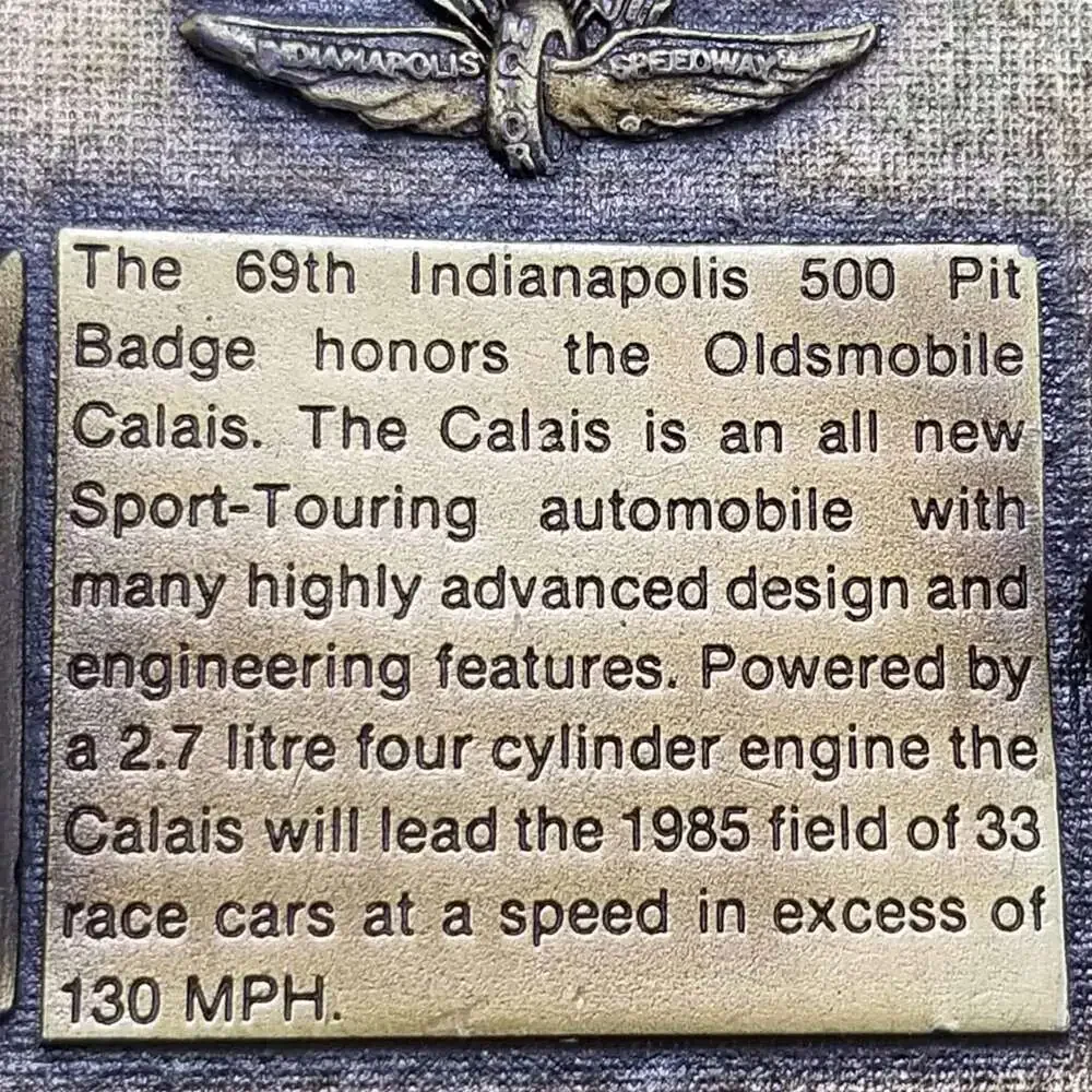 Vintage Belt Buckle Oldsmobile Calais 500 Indianapolis 500 Pace Car‎ May 26 1985